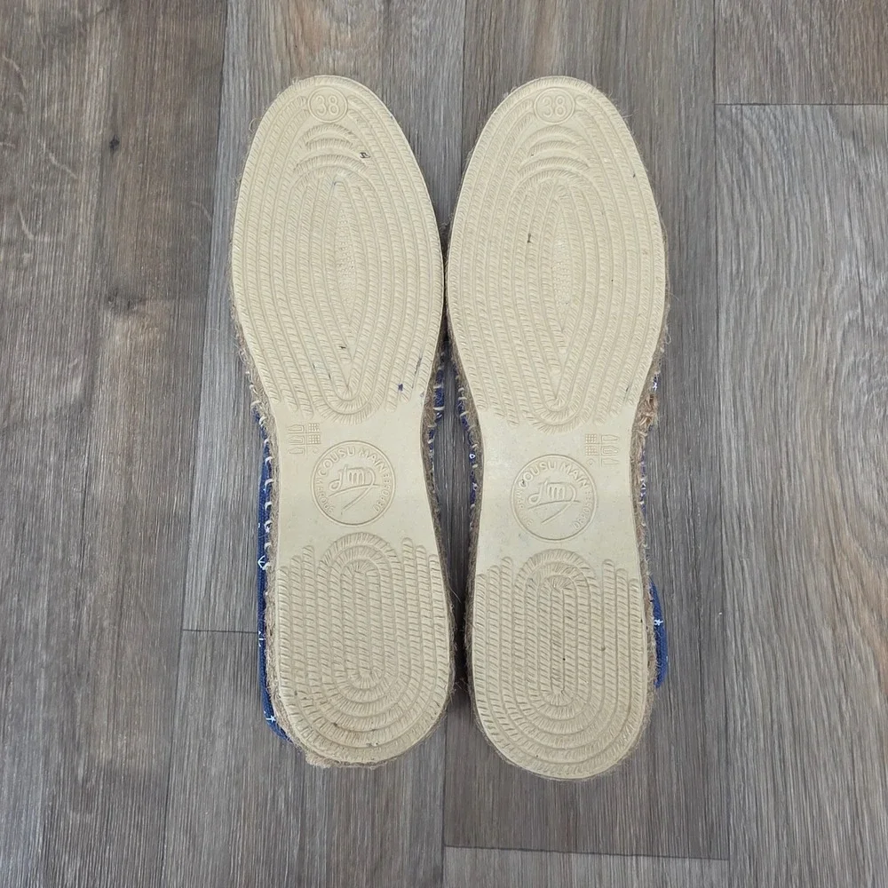 Cousu Main France Size 38 Espadrille Slip‎ On Nautical Anchor Print Blue Shoes